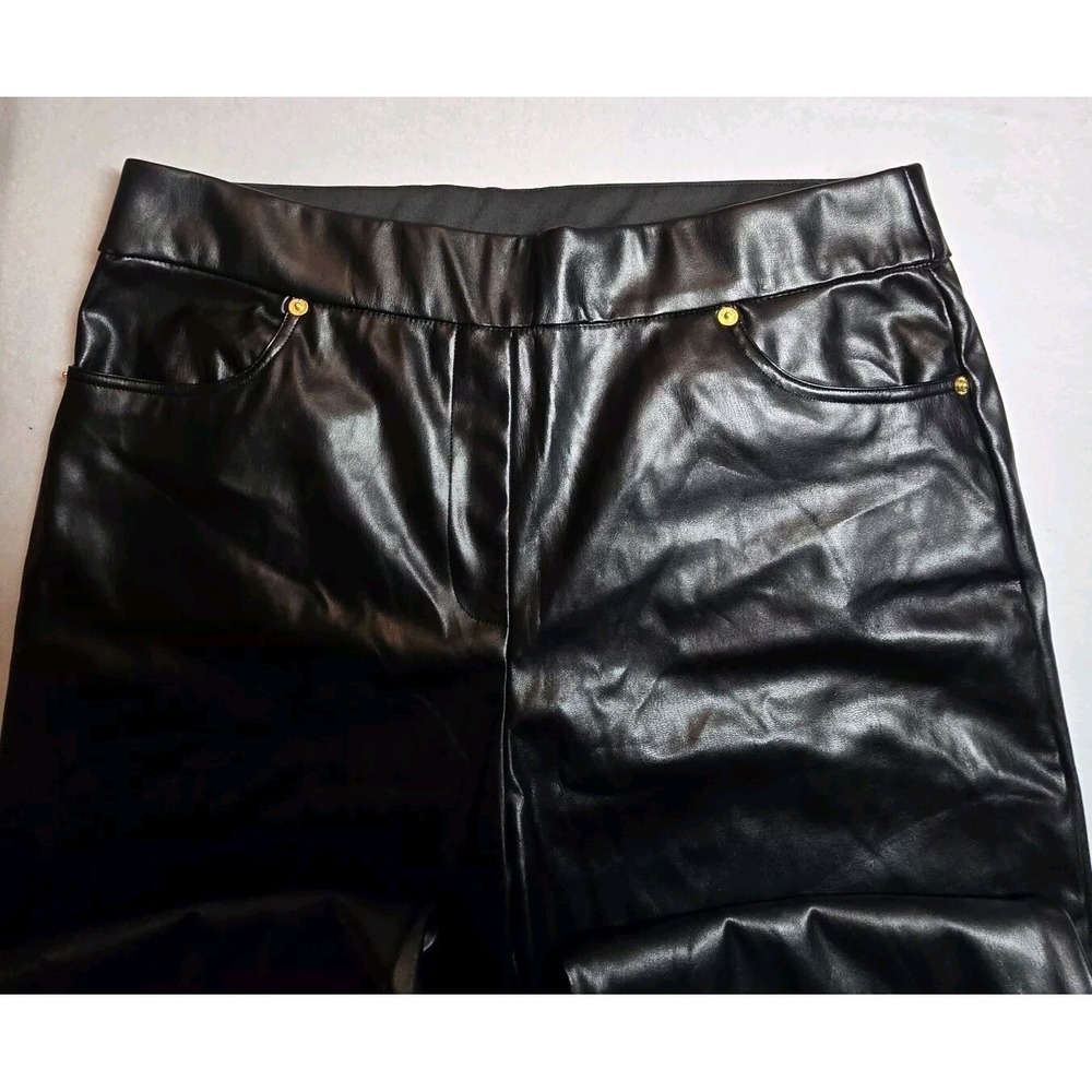 Y2K Michael Kors Black Faux Leather Lined Pants Womens Large Crop Kick Flare - Picture 14 of 16